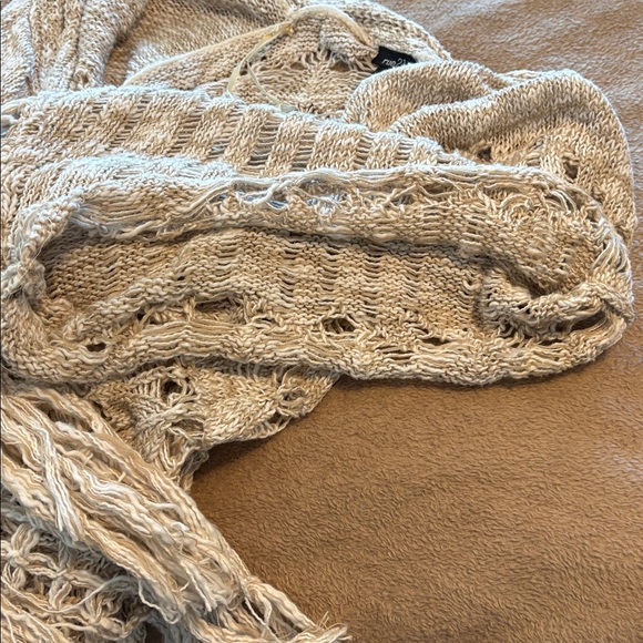 Boho Fringe Knit Kimono Cardigan Cream Open Knit Festival Beach Cover Up - Picture 8 of 8